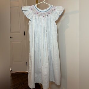 Girls Floral White and Blue Smocked Dresd